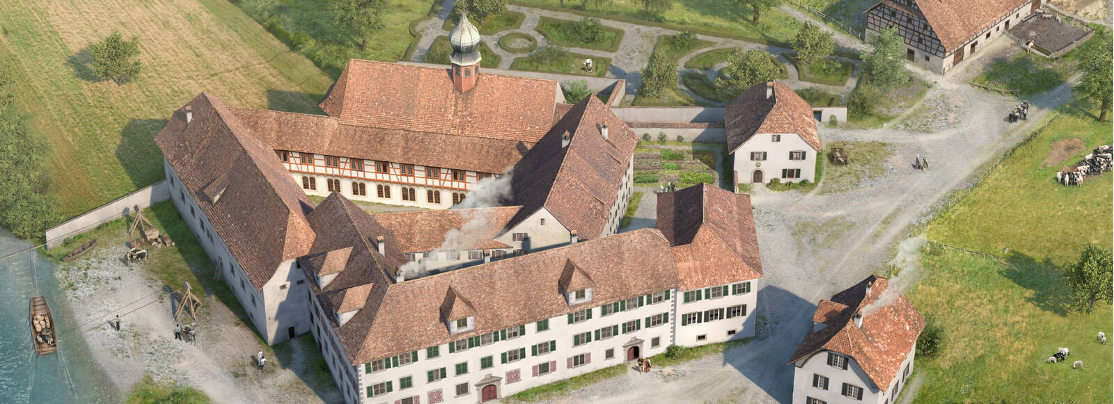 eine Illustration zeigt eine Übersicht des Klosterareals Gnadenthal